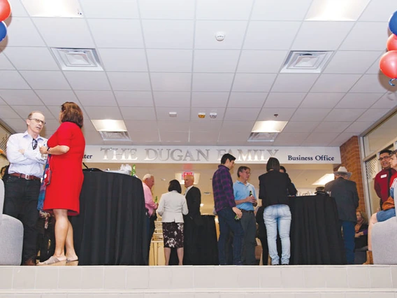 Guests gather in foyer