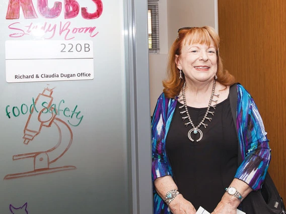 woman in front of study room door